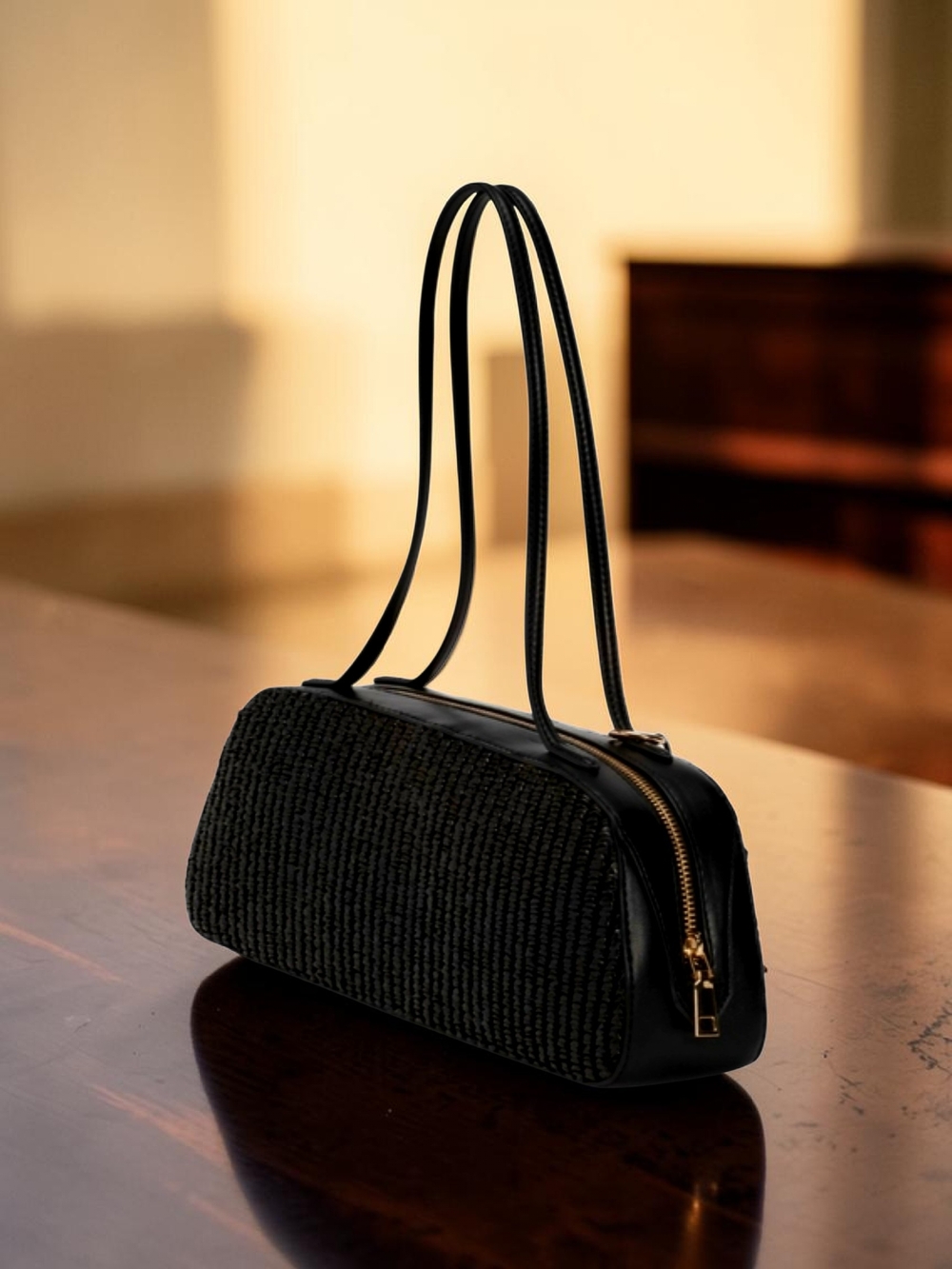 NEW Rachel Zoe Black Shoulder Handbag with Gold Hardware and Bag Charm NWT - Picture 4 of 9
